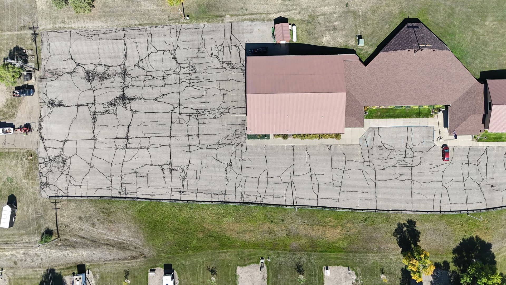 Crack Sealing a Heavily Damaged Church Parking Lot in Beulah ND