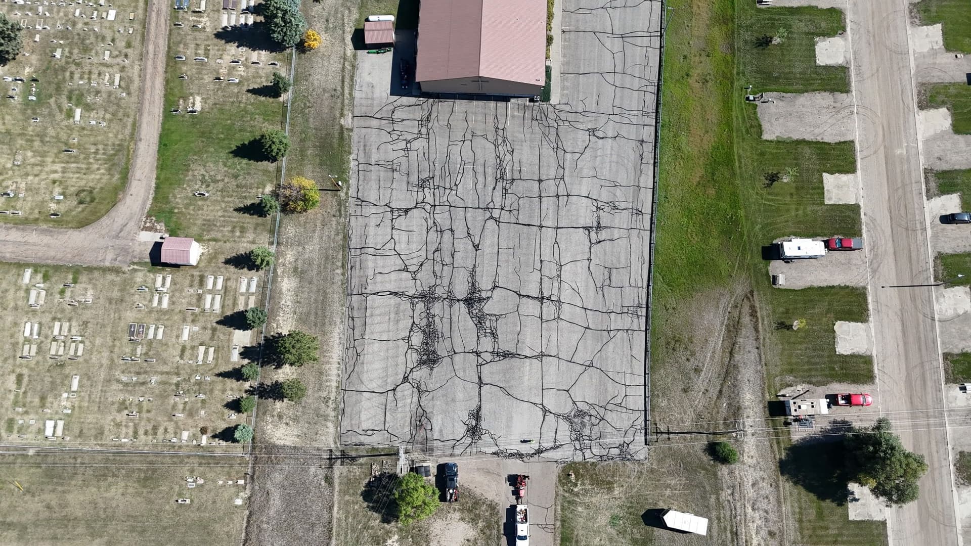Crack Sealing a Heavily Damaged Church Parking Lot in Beulah ND